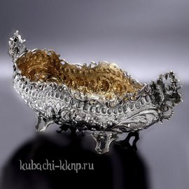 Серебряная ваза для фруктов с позолотой - вз0010