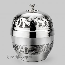 Серебряная сахарница со стеклянной вставкой - СХ101