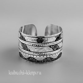 Серебряный браслет Кубачи с  широким рисунком - БР111
