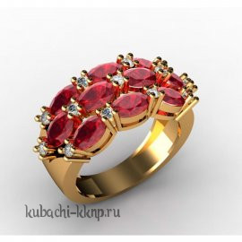 Кольцо из золота с фианитами и искусственными гранатами - 10005r