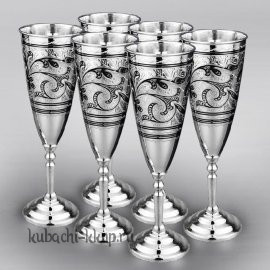Набор из шести серебряных фужеров для шампанского - ф019-6