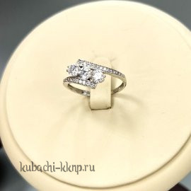 Геометрическое нежное женское кольцо из серебра 925 пробы с фианитами Балет - 90654к-АН