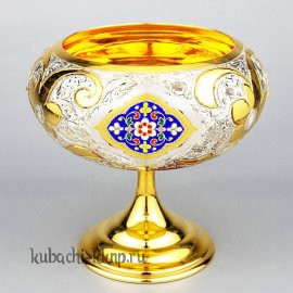 Серебряная конфетница с позолотой и эмалью - КФ209