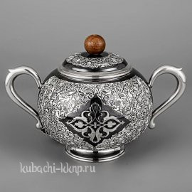 Серебряная сахарница с оксидировкой «Грация» - сх018