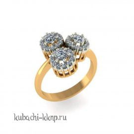 Золотое кольцо с тремя кругами фианитов - 00104r