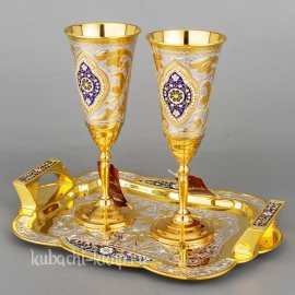 Набор серебряных фужеров на подносе - нф021