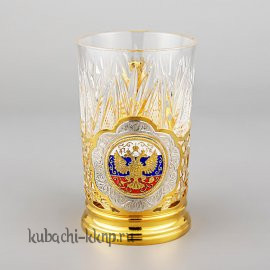 Серебряный подстаканник с позолотой и гербом России - пд066