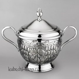 Большая серебряная сахарница с ручками 