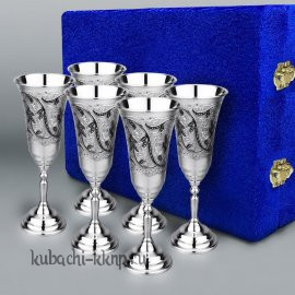 Набор из шести серебряных фужеров на свадьбу - ф00022-6