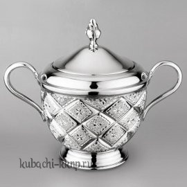 Большая серебряная сахарница с ручками 