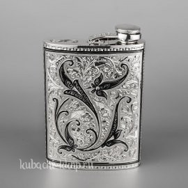 Серебряная фляга «Кубачи»  с откидной крышкой - фл036