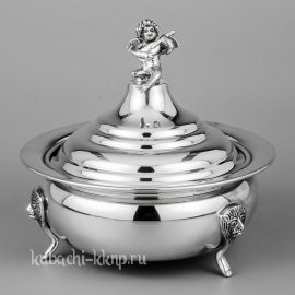 Икорница из серебра глянцевая с ангелочком - ик05