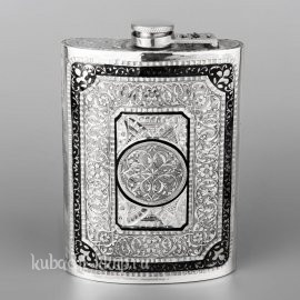 Серебряная фляга с откидной крышкой «Руно» - фл063