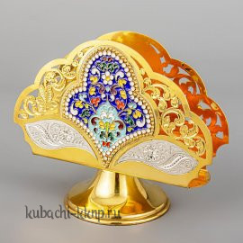 Серебряная салфетница с позолотой и эмалью - сл024