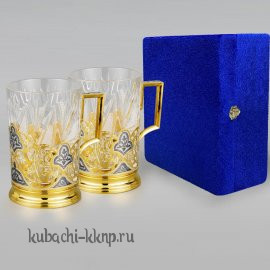Набор серебряных подстаканников с позолотой 