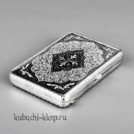 Серебряный портсигар с гравировкой и чернением - pd0003