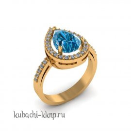 Интересное золотое кольцо с фианитами под топазольцо - 00112r