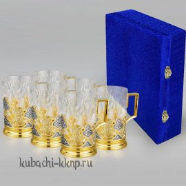 Набор из шести серебряных подстаканников с позолотой 