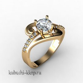 Фантазийное золотое кольцо  с крупным фианитом - 00030r