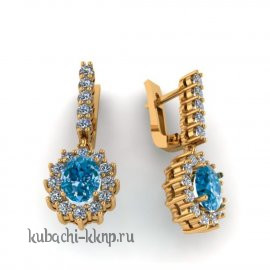Золотые висячие серьги с искусственным топазом - 00111e