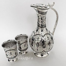 Серебряный набор с гравировкой для воды с двумя стаканами, 0,8 л и 0,17 л - ндв050