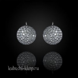 Серьги Кубачи  с россыпью фианитов Большая Луна - с239
