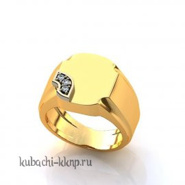 Кольцо из лимонного золота, мужское, с фианитом - Yuv - 11