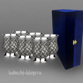 Набор из шести больших серебряных стаканов с плетеным орнаментом - ст132-6