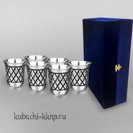 Набор серебряных стопок с геометрическим орнаментом - стп086-6
