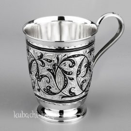 Кружка из серебра 875 пробы с растительным узором - кр06