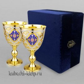 Набор из двух серебряных бокалов с позолотой - ф098-2