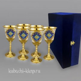 Набор из шести позолоченных  бокалов из серебра с эмалью - бк30-6