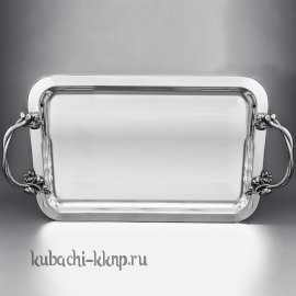Серебряный поднос глянцевый с винтажными ручками 