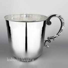 Серебряная глянцевая кружка с удобной ручкой без гравировки - кр116