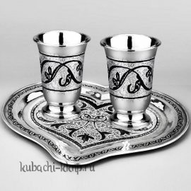 Свадебный набор стопок из серебра на подносе - стп005-2пдн015