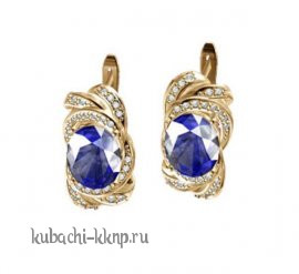 оригинальные золотые серьги с камнями под сапфир - E30775-3