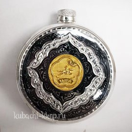 Серебряная фляга с гербом Республики Тыва - фл055