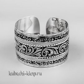 Широкий серебряный браслет Кубачи с чернением - БР216