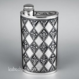 Серебряная фляжка с ромбиками для воды - ФЛ117
