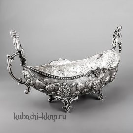 Серебряная конфетница - ладья «Виноград» - кф146
