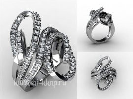 Фантазийное кольцо из белого золота с фианитамиольцо - 00015r