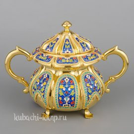 Серебряная Сахарница с эмалью и позолотой «Финифть» - сх014