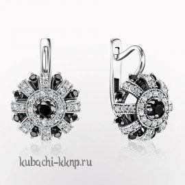 Серьги серебро 925 с черными фианитами Кубачи - с325ч