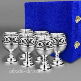 Набор из шести серебряных бокалов для коньяка или бренди 