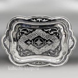 Серебряный поднос с узором от кубачинских мастеров - ПДН058