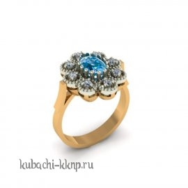 Золотое кольцо с цветными фианитами под топаз - 00094r
