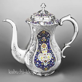Серебряный чайник(кофейник) с эмалью 