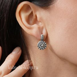 Серьги серебряные круглые с фианитами кубачинские - яс14