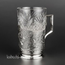 Строгий подстаканник из серебра без чернения, 230 мл - пд017