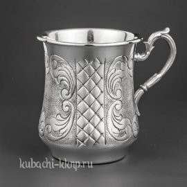 Серебряная кружка «Ромб» с оригинальной ручкой, 265 мл - кр043